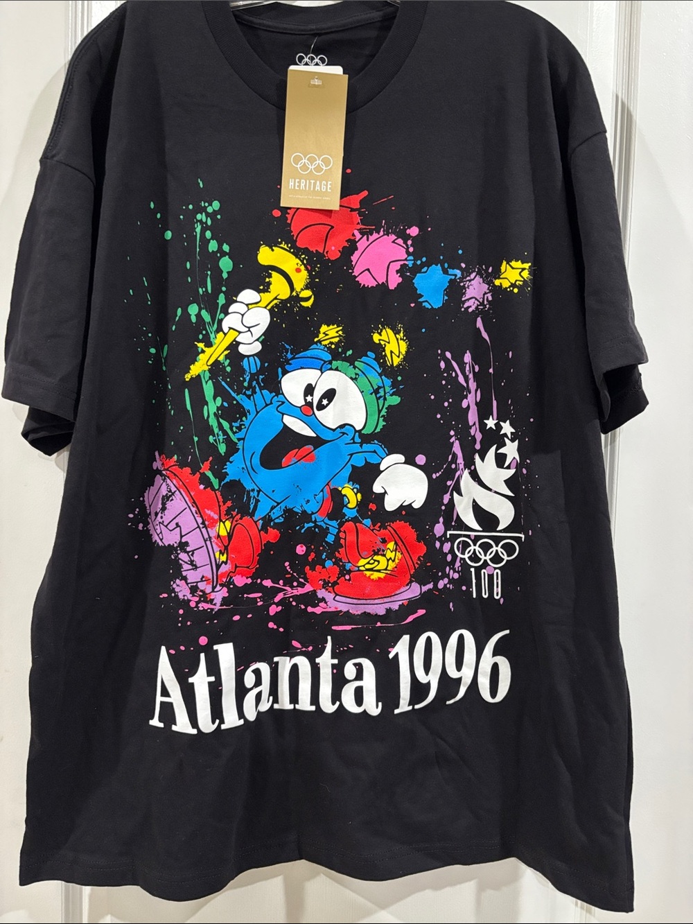 Heritage Black Atlanta 1996 Olympic Graphic Tee Multicolor Cartoon Menβs Large
